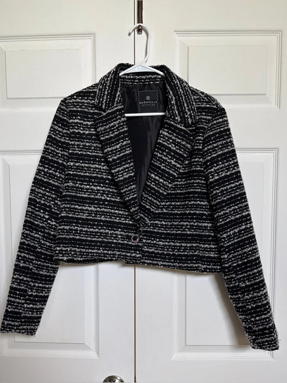 Bagatelle Collection Cropped Tweed Blazer Jacket Women’s M Black White